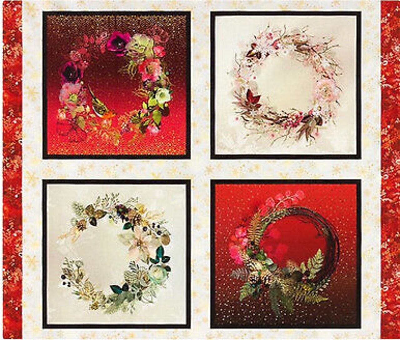 Festive Beauty Wreath Panel 36 x 44 Cotton Fabric by Robert Kaufman